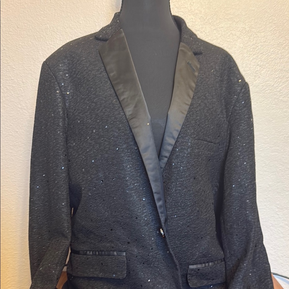 Black Blazer with Satin Lapels and Metallic Sheen